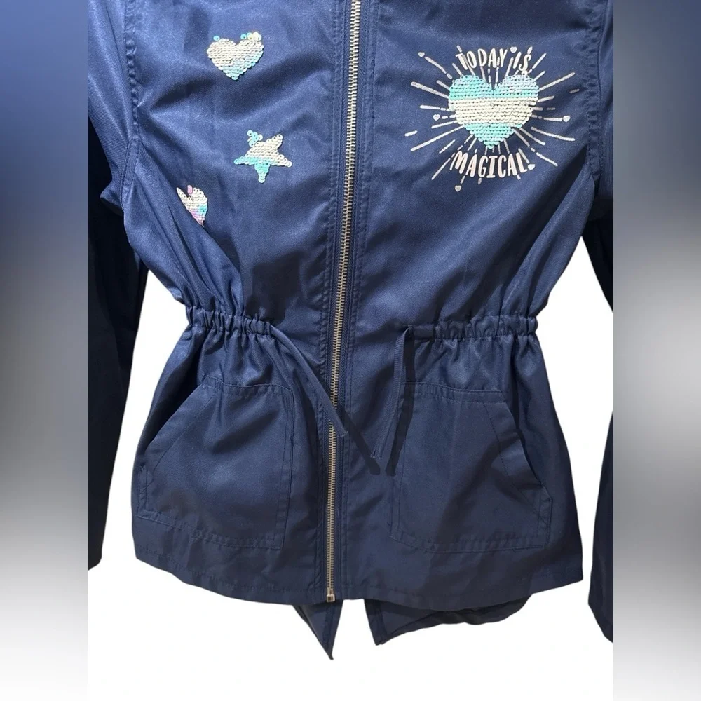 3/$20 Belle du Jour Girls Navy Blue Hooded Jacket Sequin Accents Size‎ M